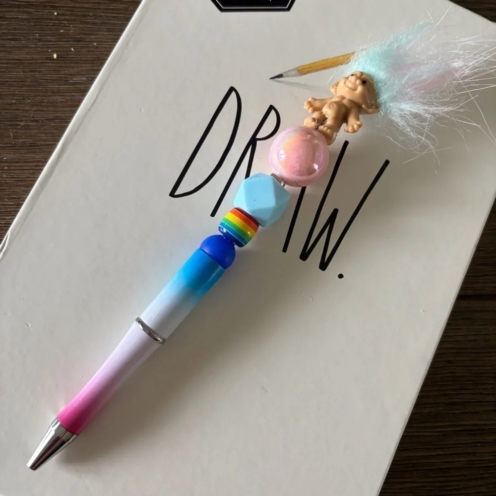 Blue & Pink Troll Doll handmade beaded Pen